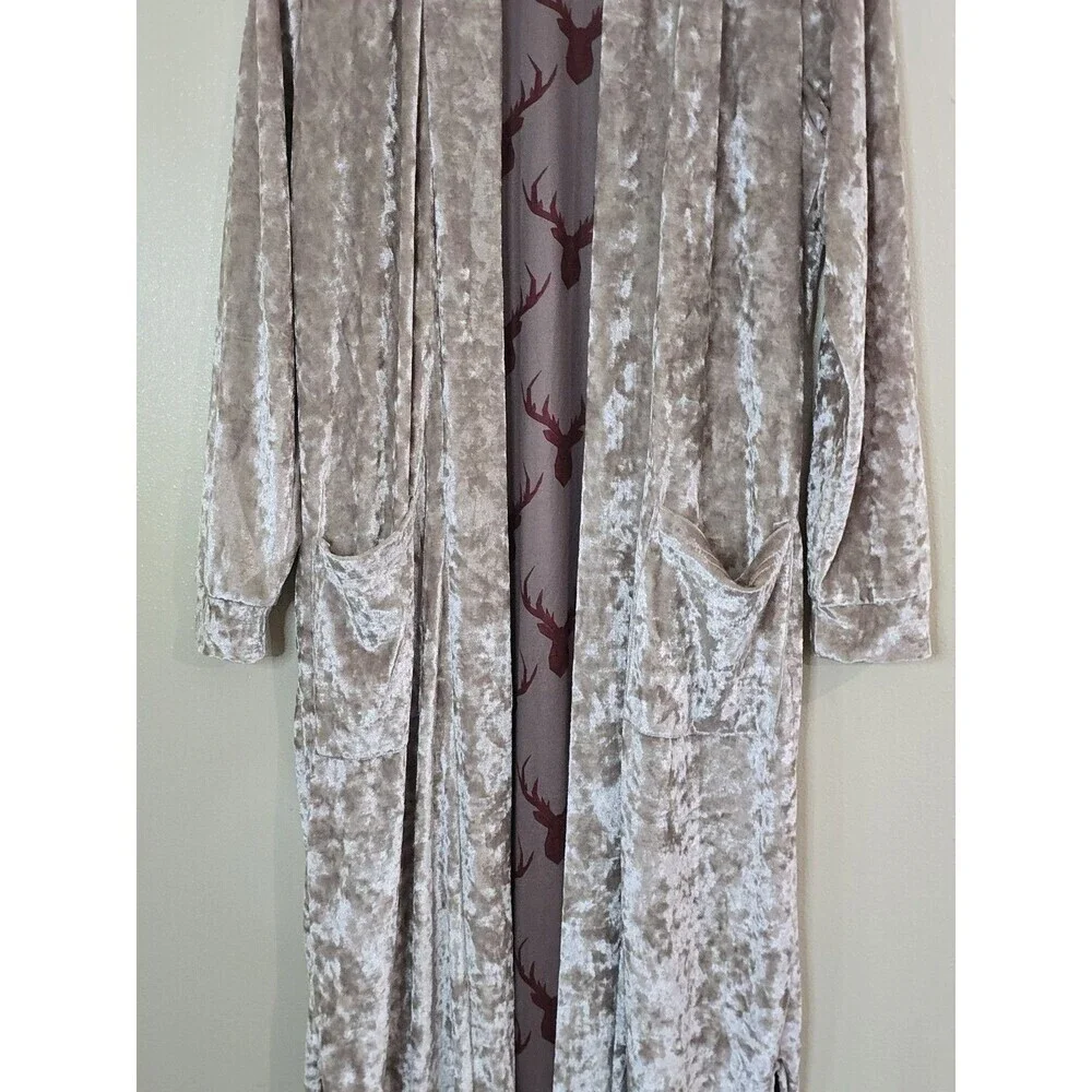 Panache Crushed Velvet Duster Cardigan Small Long Open Front Boho Maxi Kimono
